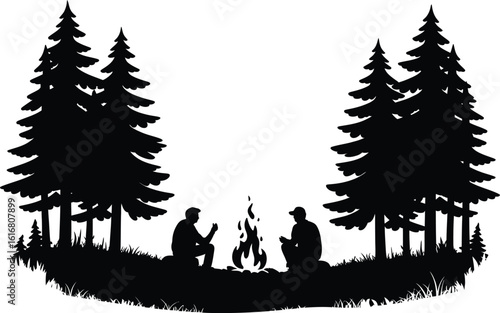 Campfire Conversation Two People Sharing Stories in the Woods silhouette