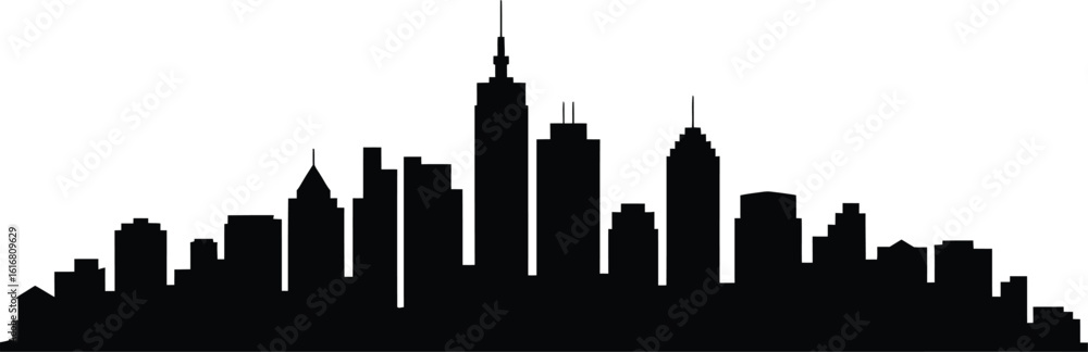 Obraz premium Cityscape Silhouette Black Buildings Against White Background Modern Urban Skyline silhouette