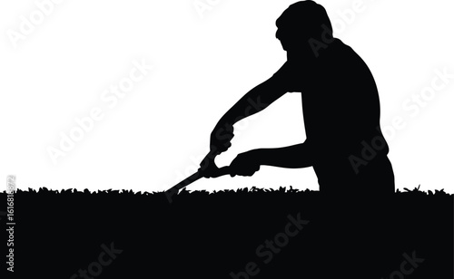 Gardener Trimming Hedges with Shears in Silhouette Style silhouette