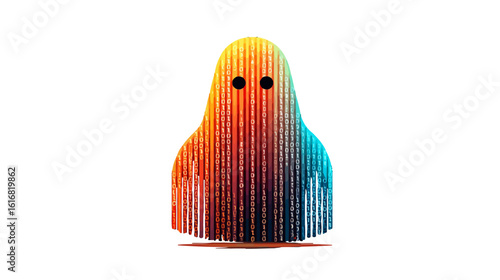A digital ghost figure with binary code pattern vector icon halloween concept 