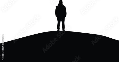 Man Standing on Hilltop Black and White Silhouette