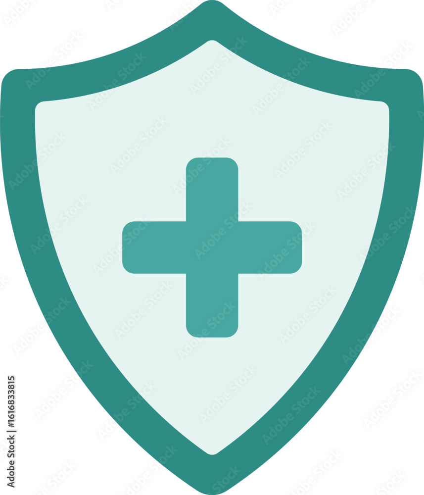 Fototapeta premium Green shield with medical cross icon. Symbol for protection, health insurance, security, health concept. Vector illustration.