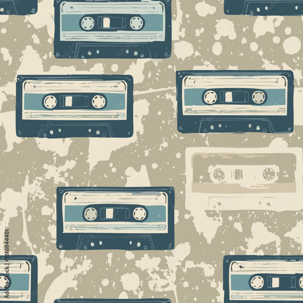 Obraz premium Seamless pattern of old cassette tapes, retro music background 