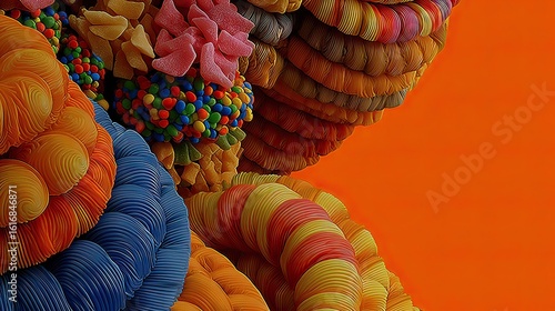 Abstract colorful swirls on orange background