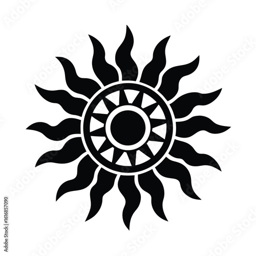 Mayan Flame Sun Icon Vector Illustration