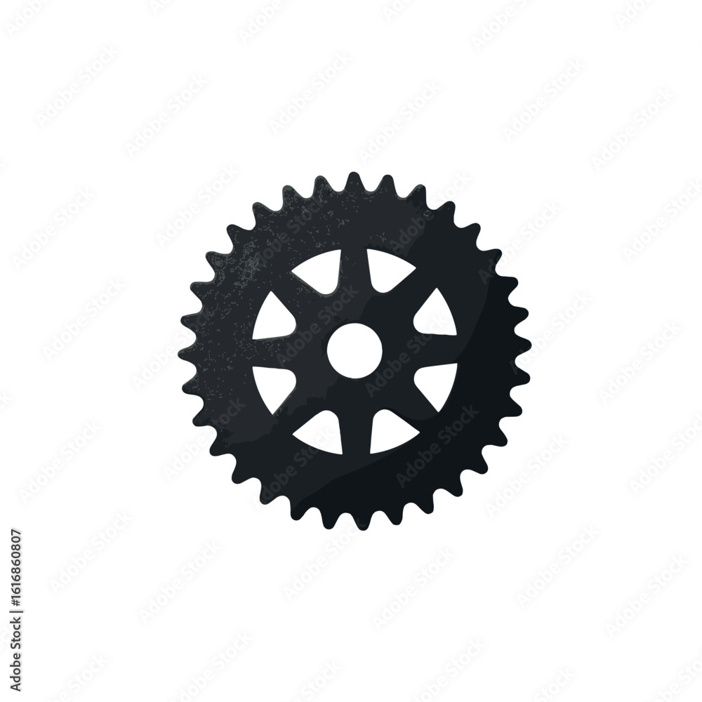 A black gear icon on a light background. A black gear icon on a light background.