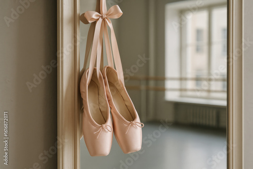 Ballet Shoes Hanging on a Mirror - a Photo Depicting Grace and Elegance [Photo]