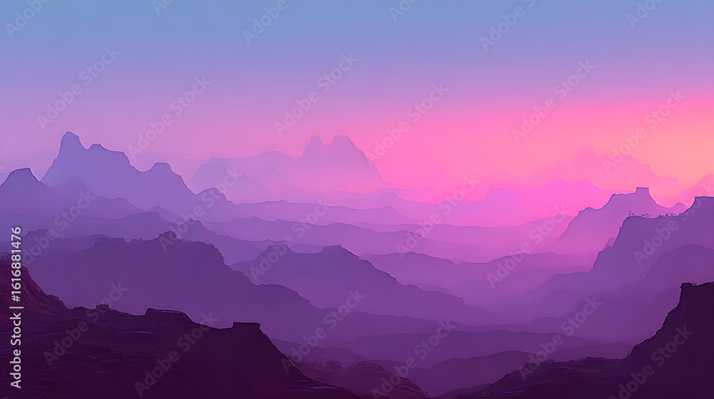 Fototapeta premium Pastel purple and pink mountain range landscape.