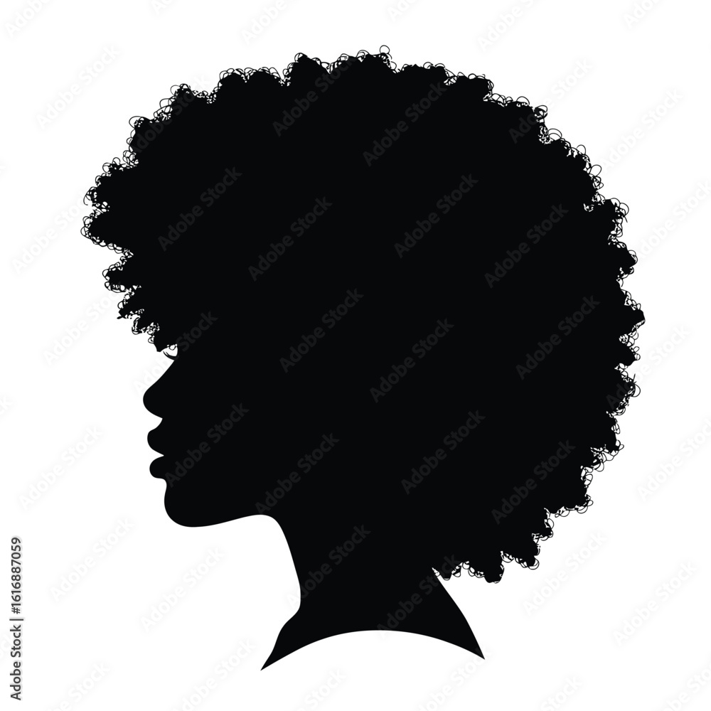 Profile silhouette of a woman with large afro hairstyle Profile silhouette of a woman with large afro hairstyle