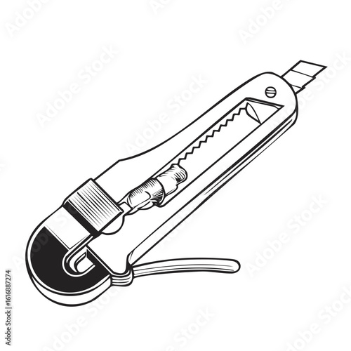 Versatile Utility Knife Retractable Box Cutter Tool Vector Illustration for Crafting DIY and Construction Projects