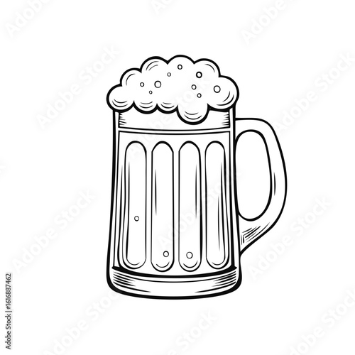 Drawn Beer Mug with Foam Outlines and Bubbles Alcoholic Beverage