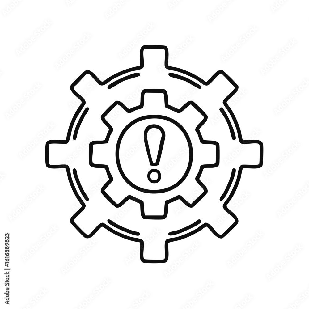 Gear Exclamation Mark Icon Outline Vector Design for System Alerts Gear Exclamation Mark Icon Outline Vector Design for System Alerts
