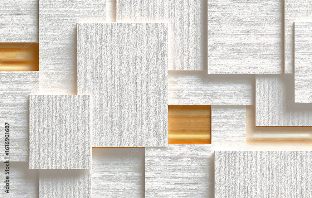 Fototapeta premium Abstract Geometric Pattern with White and Gold Squares