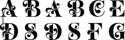 Elegant Ornate Black Letters A B C D E F G