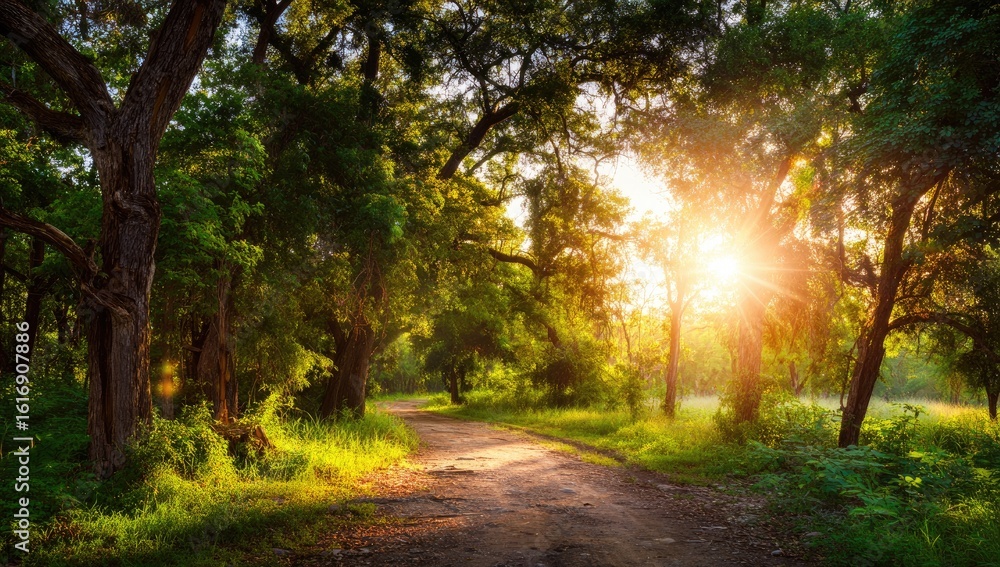 Naklejka premium Sunlit forest path