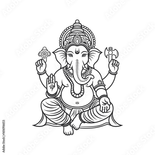 Intricate Ganesh God in Traditional Pose vector illustration