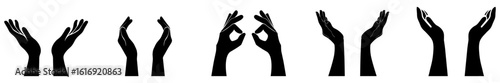 hands illustration vector on white background.  Human hands in different positions as a creative gestural concept. Black hand gesture vector design. Raised hands for notification design