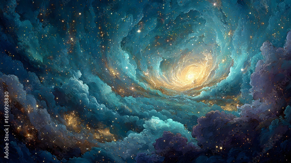 Fototapeta premium A swirling celestial nebula filled with countless stars.