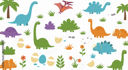 Assorted Colorful Dinosaurs Illustration