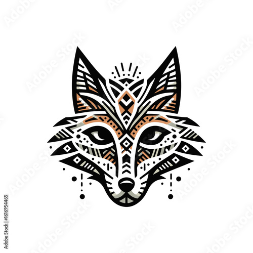 Flat tribal fox head mask with angular fur detail
