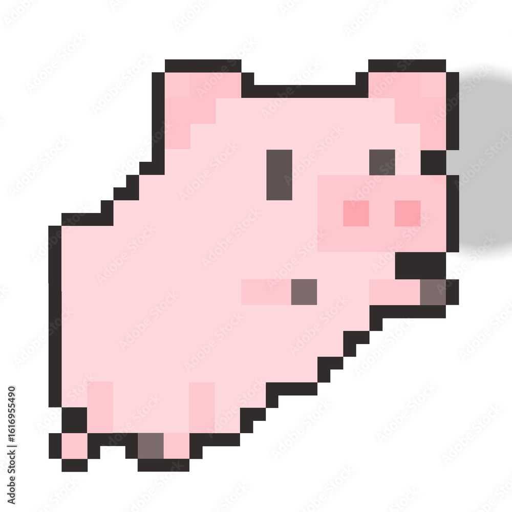 Obraz premium Pixel Art Pink Pig