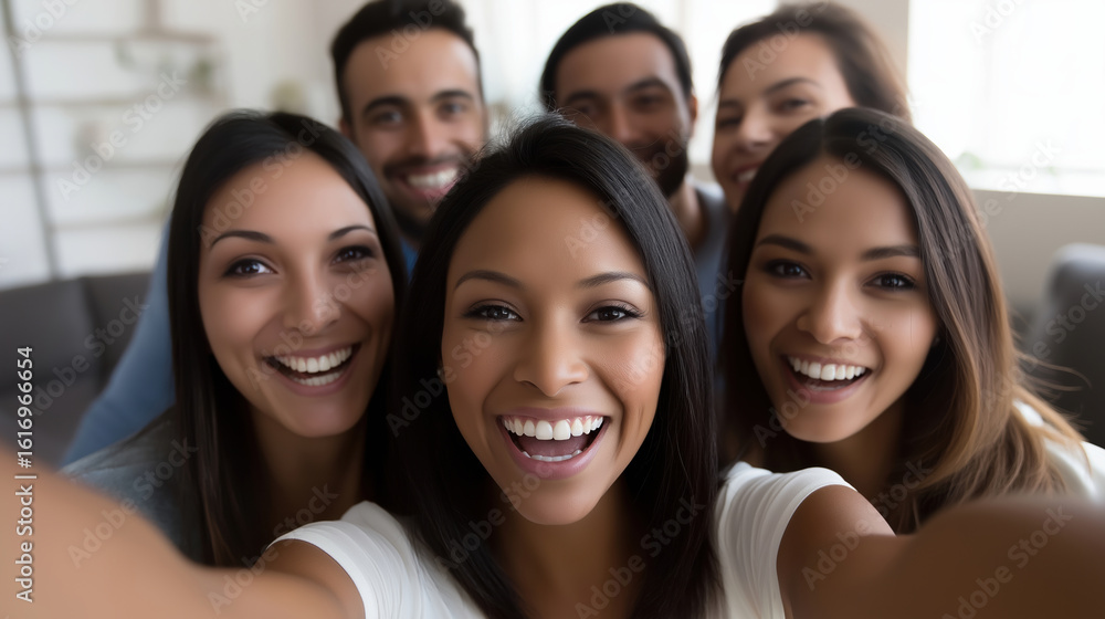 Obraz premium Friends enjoying a fun gathering indoors with smiles and laughter in a cozy setting