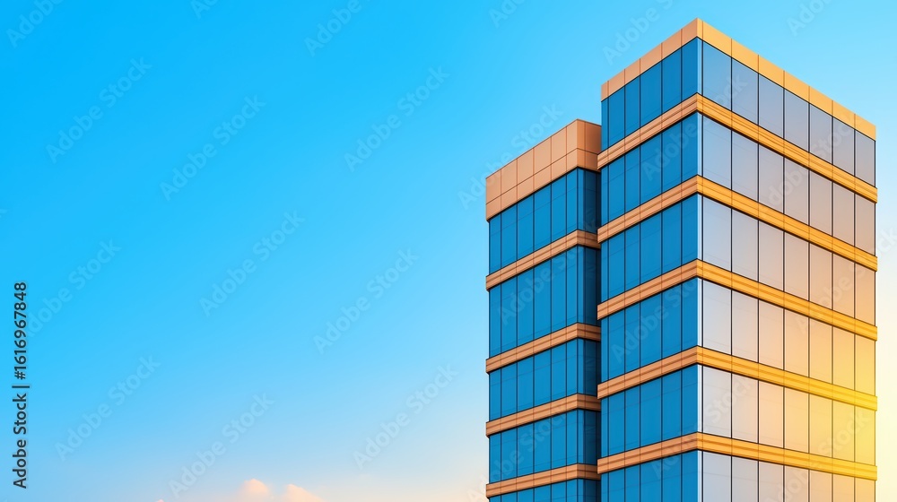 Modern Glass Building with Blue Sky and Soft Clouds Modern Glass Building with Blue Sky and Soft Clouds
