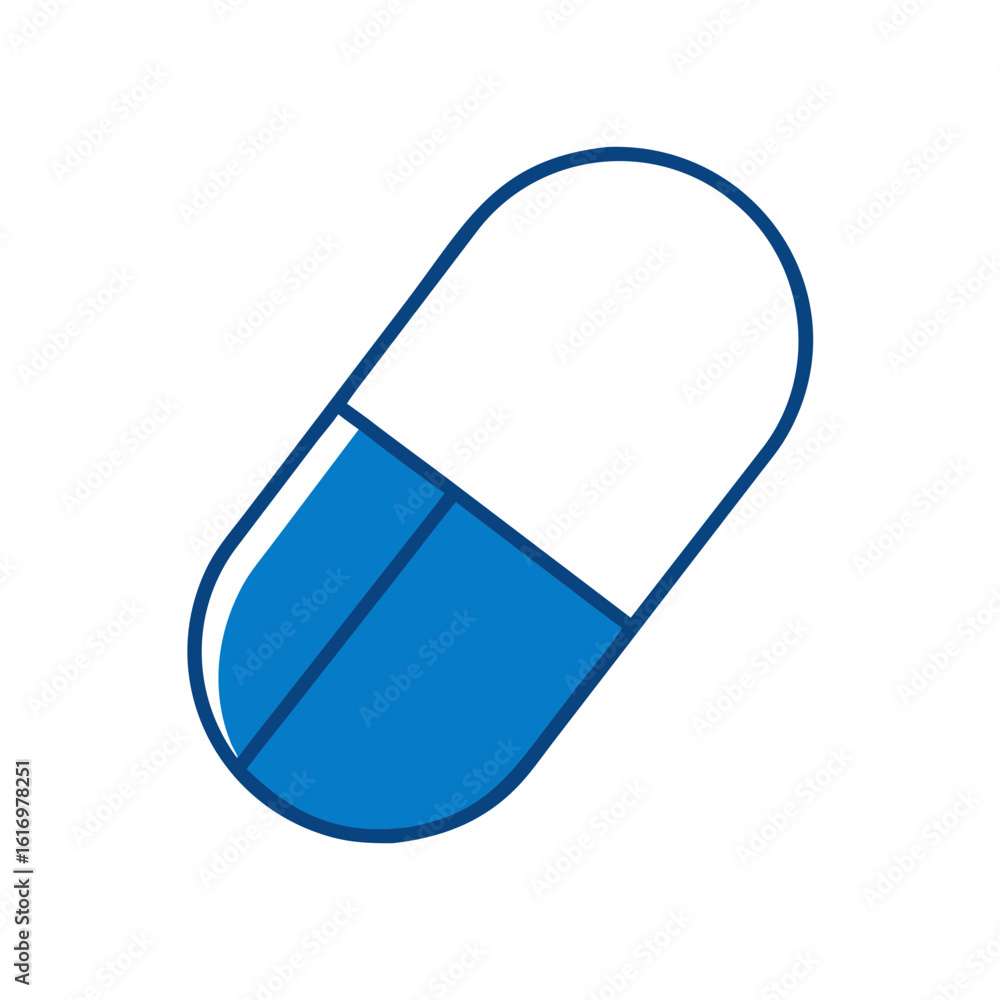 A close-up of a single blue and white capsule, depicting medication, healthcare, and pharmaceutical concepts. A close-up of a single blue and white capsule, depicting medication, healthcare, and pharmaceutical concepts.
