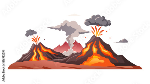 dramatic volcanic landscape with smoking craters