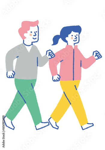 Middle-aged couple enjoying their daily walk_Color