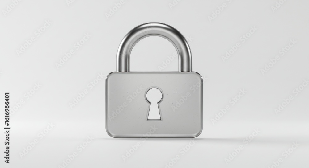 Modern metallic padlock standing alone signifies protection and security Modern metallic padlock standing alone signifies protection and security