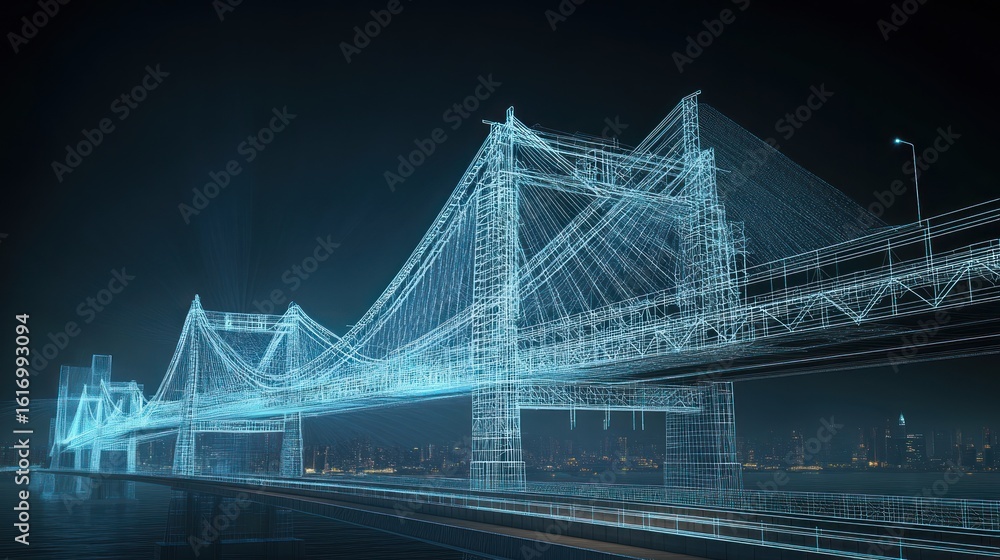 Obraz premium Blueprint Bridge: A Digital Construction