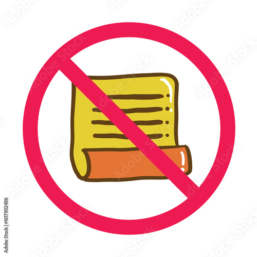 Forbidden checklist sign, no shopping list sign, prohibited task list symbol for shopping note or todo app design
