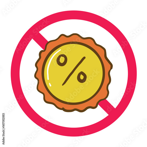 No discount label sign, forbidden percentage badge for price tag and offer warning