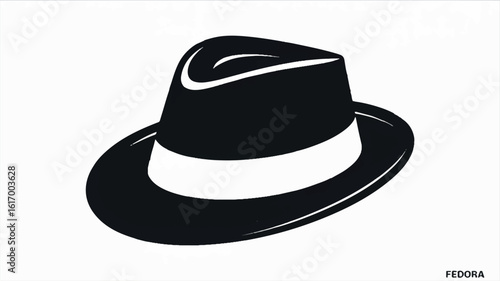 Minimalist black and white fedora hat icon a classic headwear design for fashion and style themes
