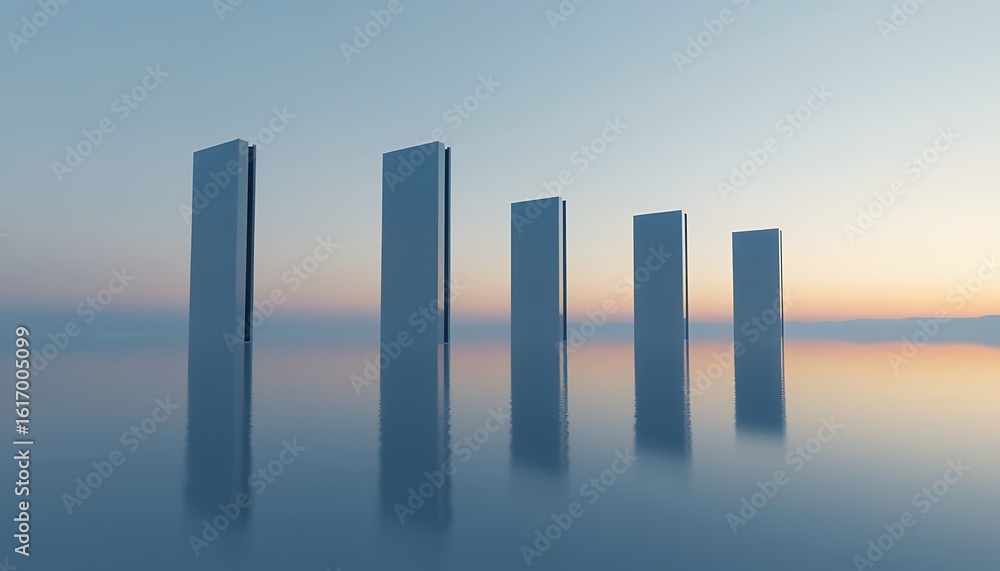 Abstract Architectural Pillars Reflection Sunset Ocean Landscape Image Abstract Architectural Pillars Reflection Sunset Ocean Landscape Image