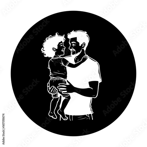 Monochrome illustration showcasing a father-child bond embracing affection creating a heartwarming vector graphic expressing tenderness