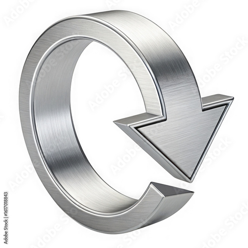 Shiny metallic circular arrow icon with a 3d effect isolated on transparent background