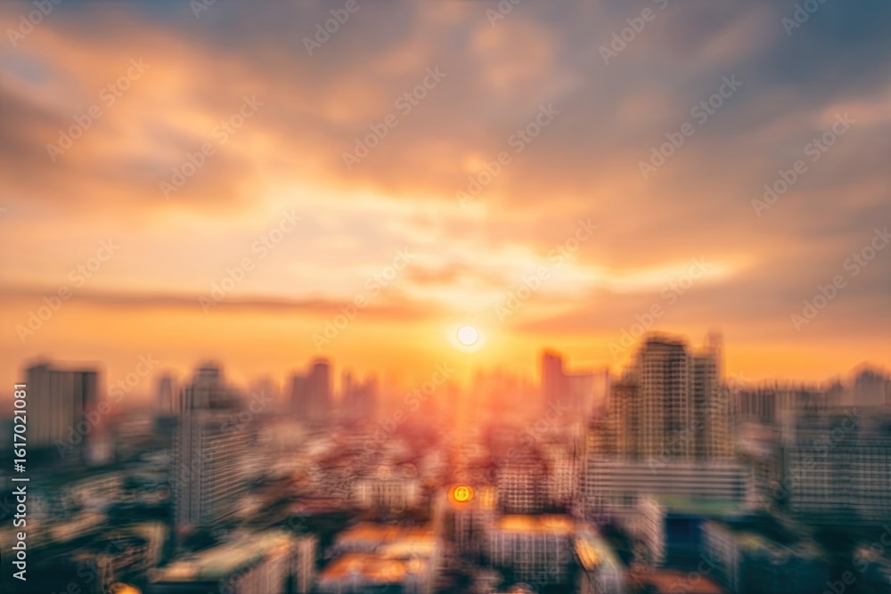 Fototapeta premium Blurry cityscape at sunset (1)