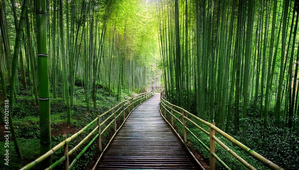 Obraz premium forest path with soft green lighting, top 