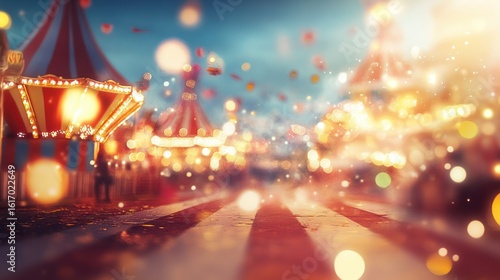 Enchanting carnival atmosphere, a whimsical dreamscape illuminated by festive lights