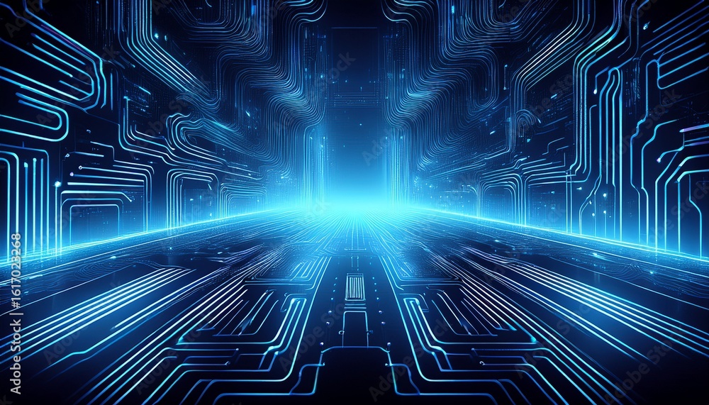 Obraz premium circuit pattern in glowing neon blue, tech concept__ 
