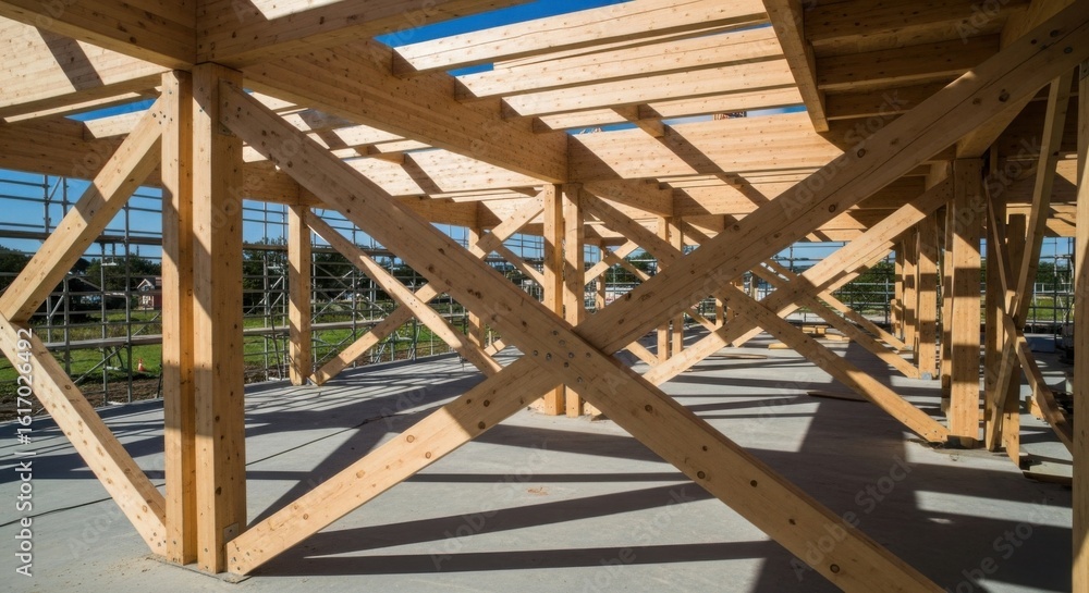 Fototapeta premium Sustainable Timber Frame Construction for Modern Buildings Utilizing Engineered Wood Products