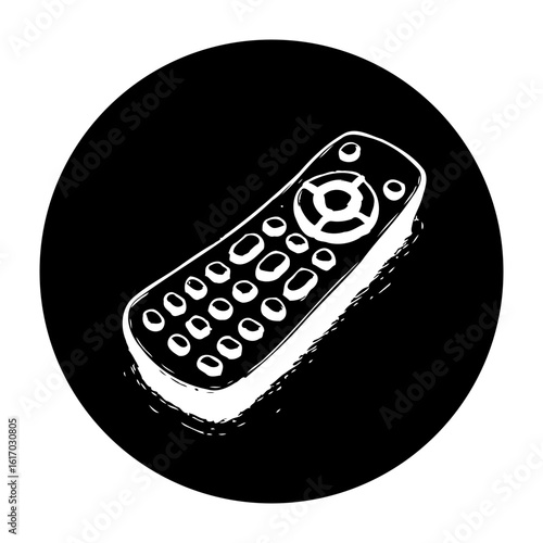 Hand drawn remote control vector illustration in black and white circle background design minimalistic