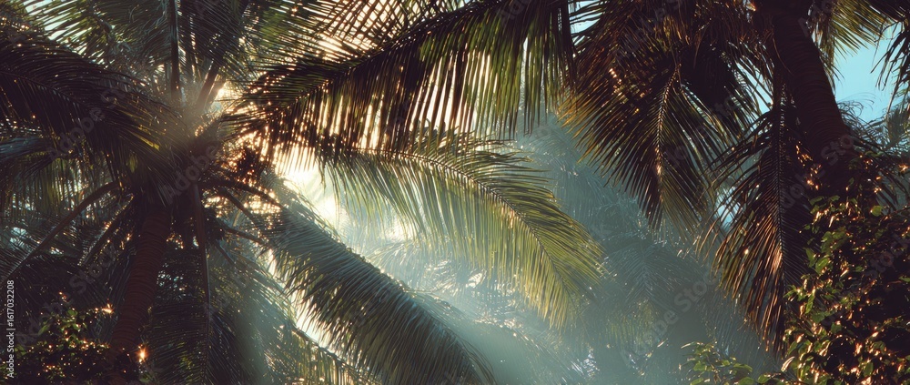 Obraz premium Sunlight filtering through tropical palm trees
