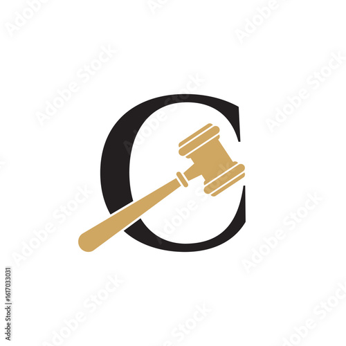 Gavel And Initial Letter C Logo Design
