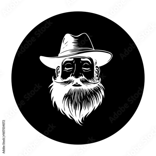 Vintage western man portrait with hat and beard illustration capturing the spirit of classic American design
