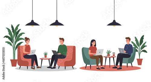 People Working on Laptops in Relaxed Setting.