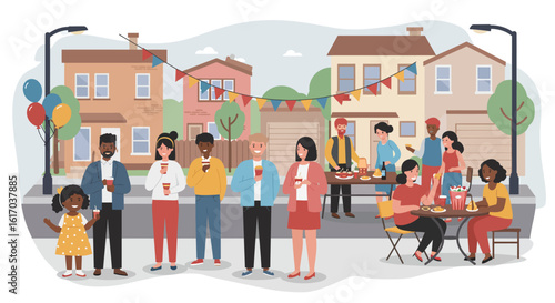 Diverse Community Gathering Enjoying Food and Drinks Outdoors.