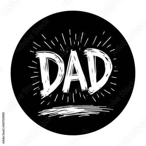Celebration of fatherhood with sketched DAD typography and radiating lines on black background honoring fathers